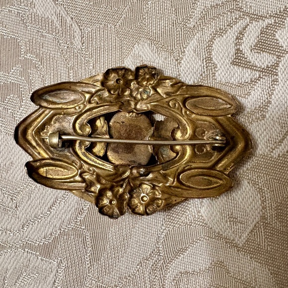 Antique Gold Brooch with Amber Stone - Picture 2 of 2